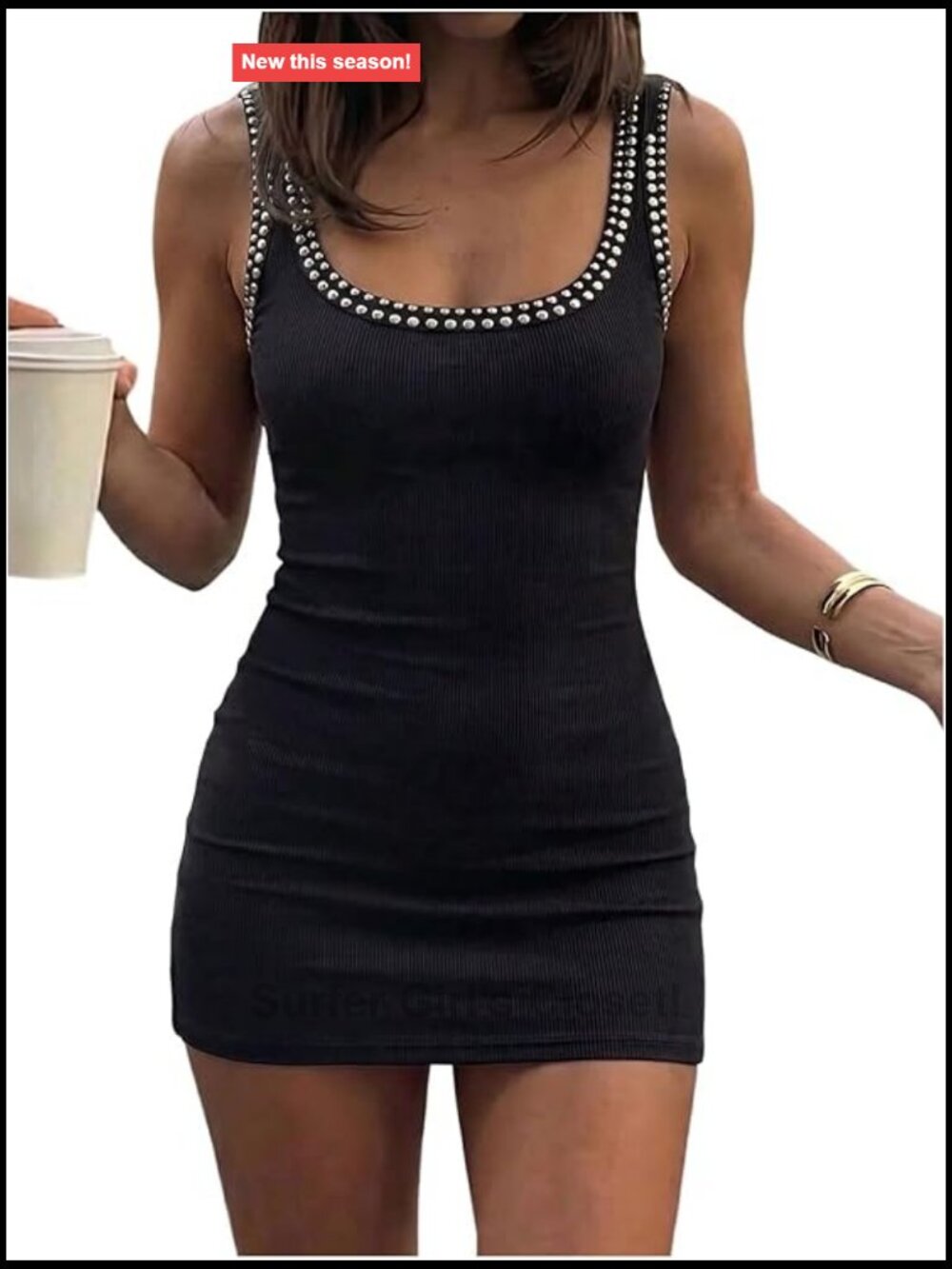 Women's Studded Tank Dress, Sleeveless Bodycon Mini Club Outfit